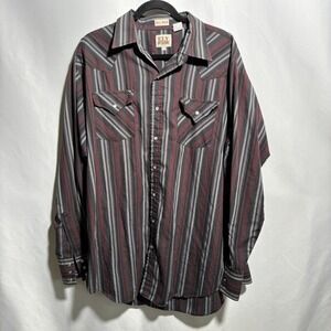 VTG Ely Cattleman Tall Man Striped Western Shirt Mens XLT‎ Pearl Snap Cowboy